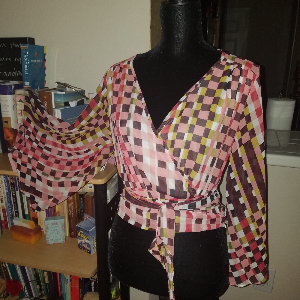 NWT! Wrap Sheer Top with Bell Sleeves